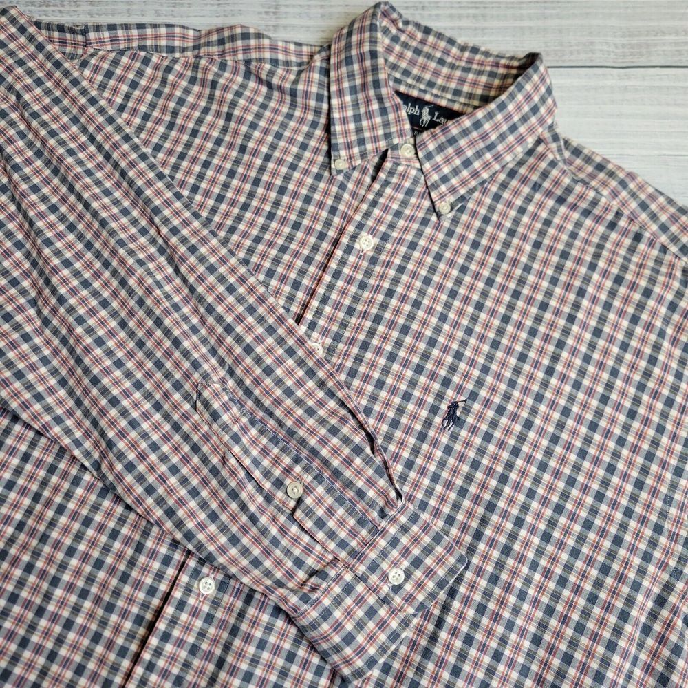 Ralph Lauren Blake Long Sleeve‎ Button Down Shirt Mens Large Red Blue Plaid Big